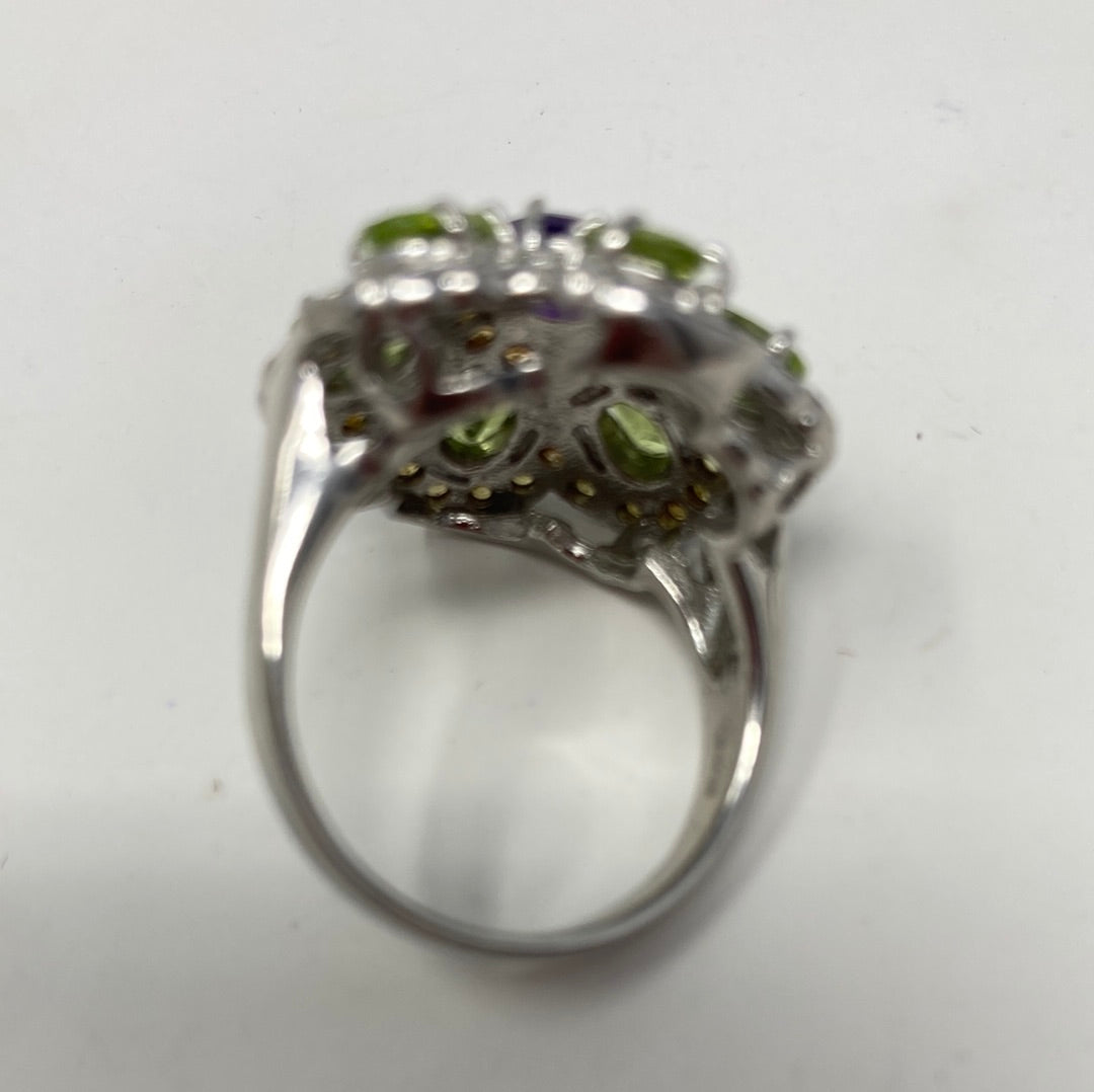 Genuine Amethyst, Peridot & Sapphire Ring