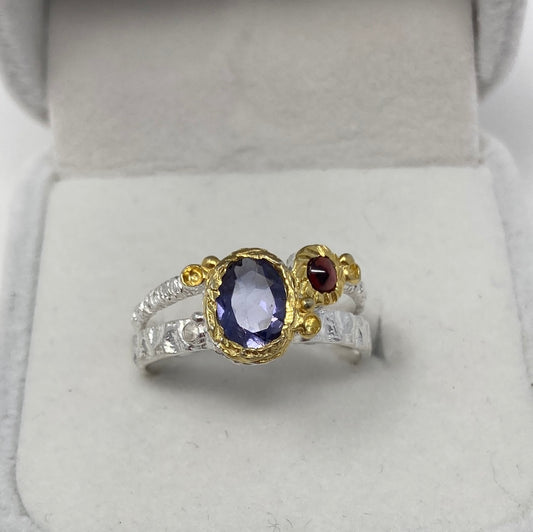 Genuine Iolite & Garnet Ring