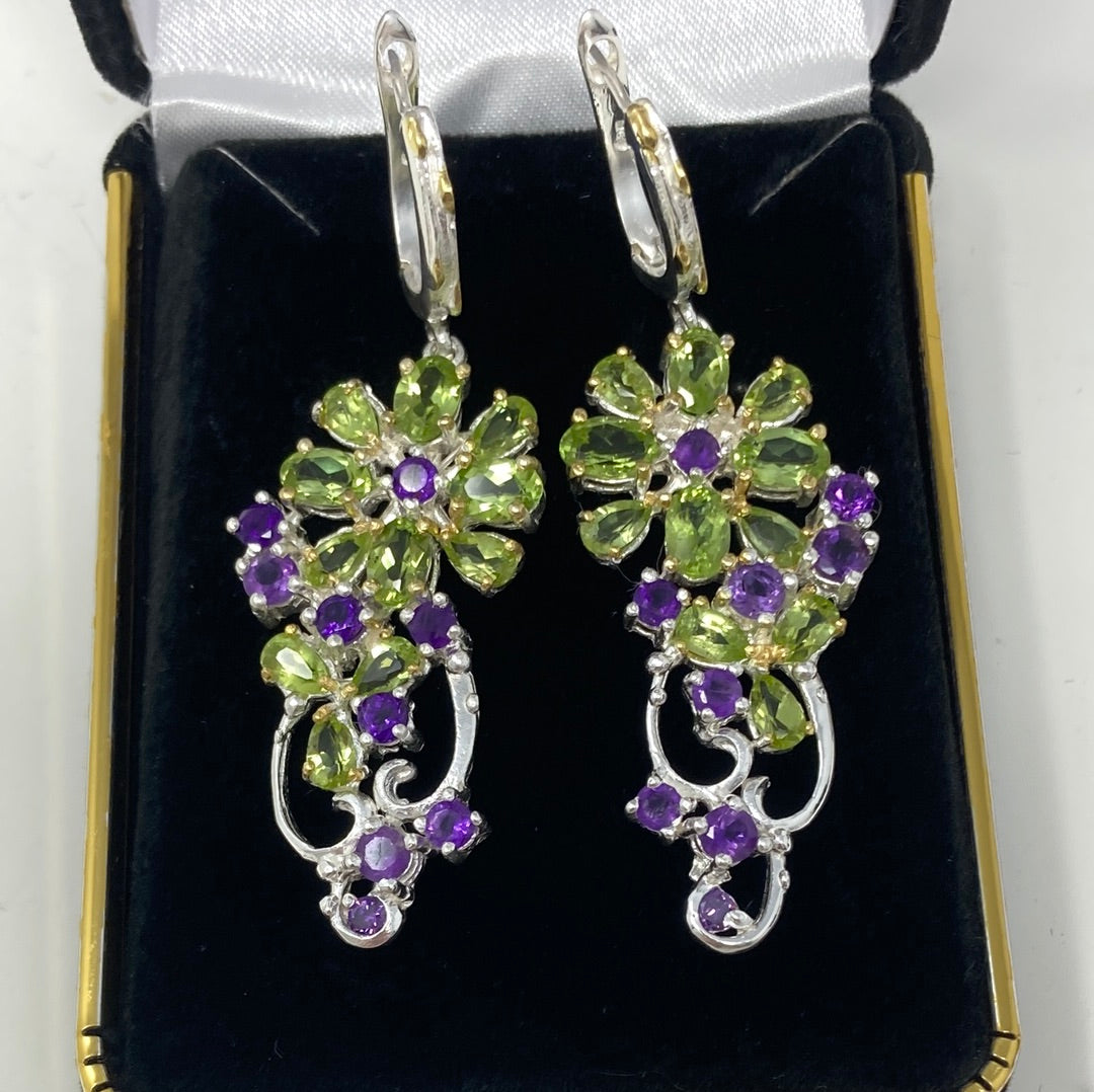 Adorable Genuine Peridot & Amethyst Earrings