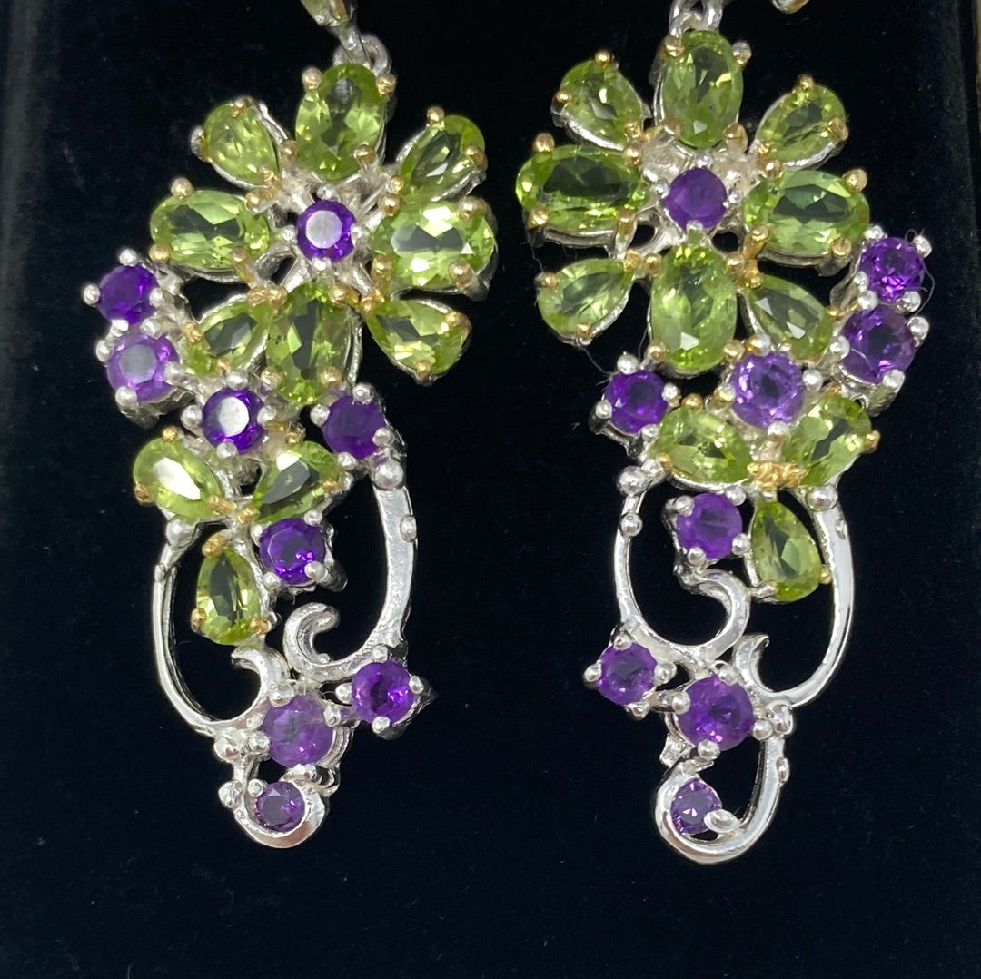 Adorable Genuine Peridot & Amethyst Earrings