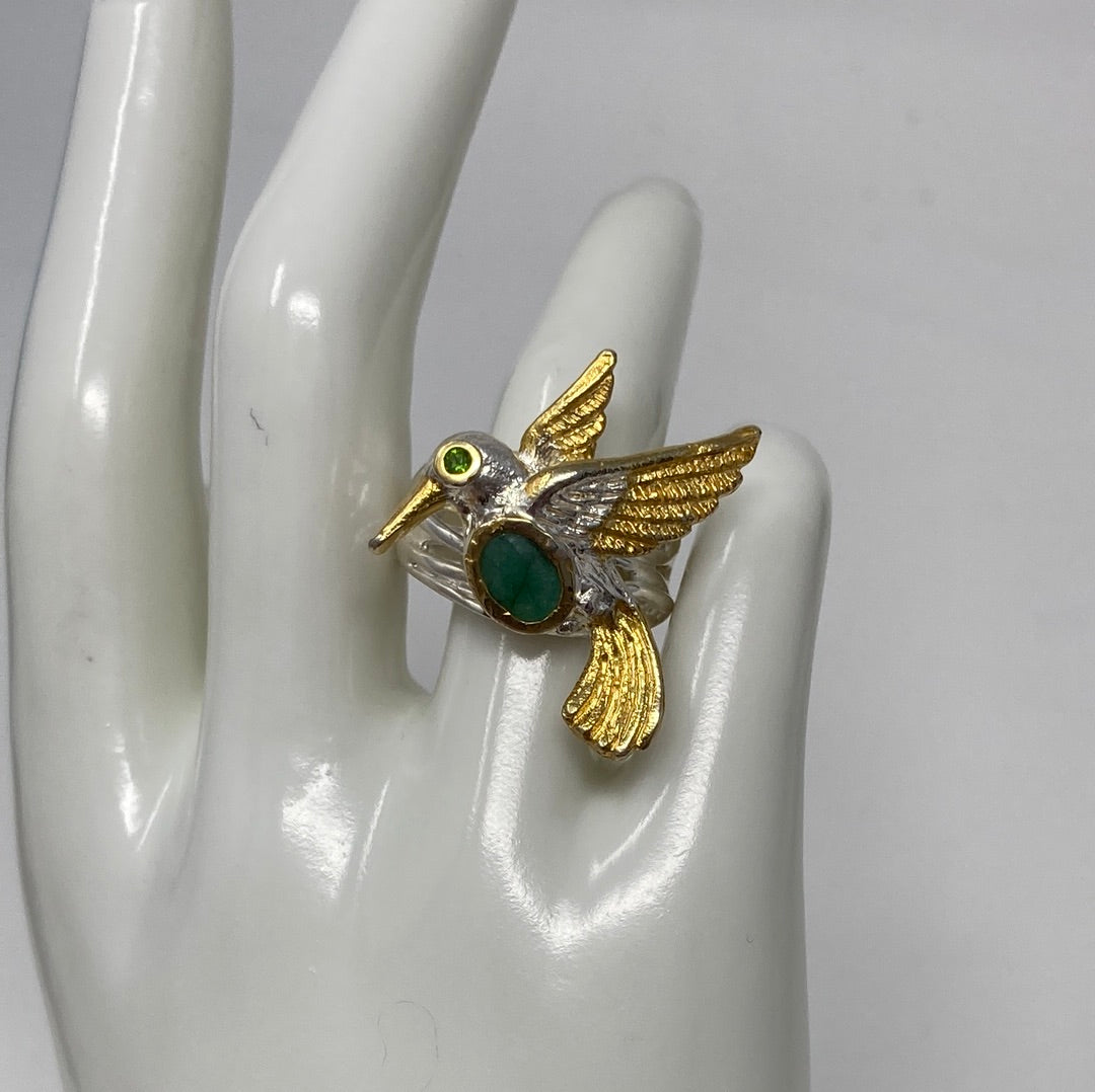 Genuine Emerald Hummingbird Ring