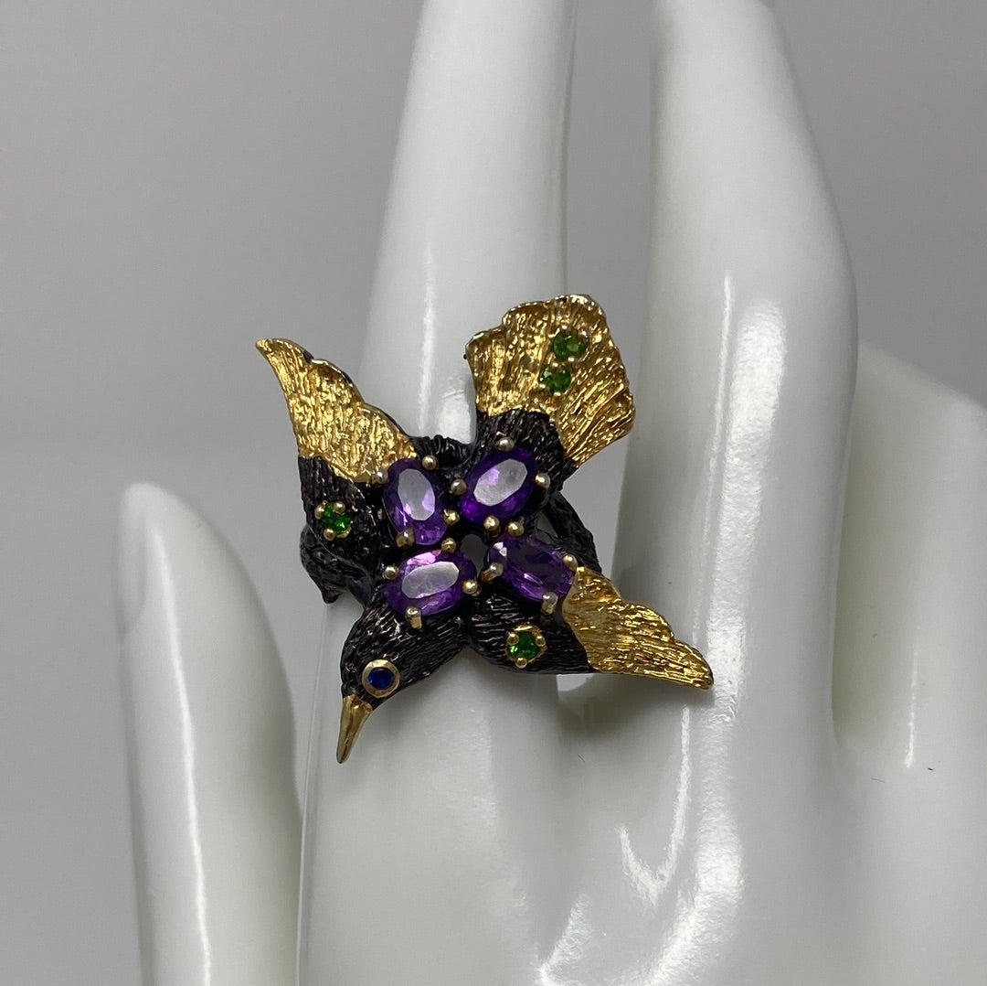 Intriguingly Unique,  Genuine Amethyst Bird Ring