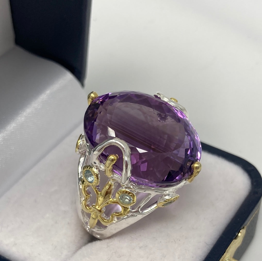 Majestic 40 CTW GENUINE AMETHYST & Topaz Ring