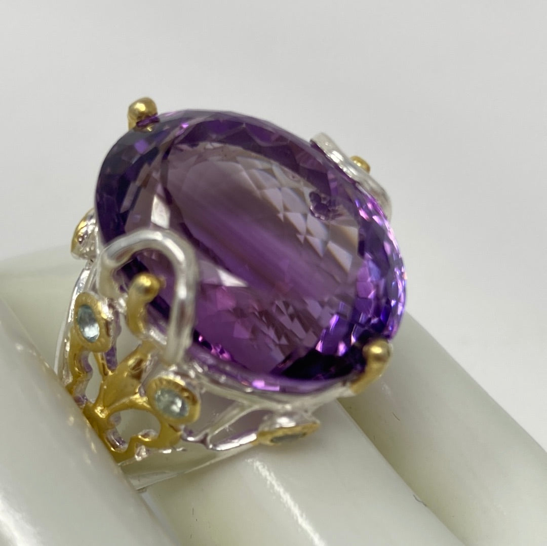 Majestic 40 CTW GENUINE AMETHYST & Topaz Ring