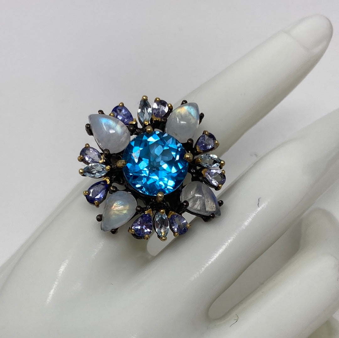 Inspirational Genuine Blue Topaz & Moonstone Ring