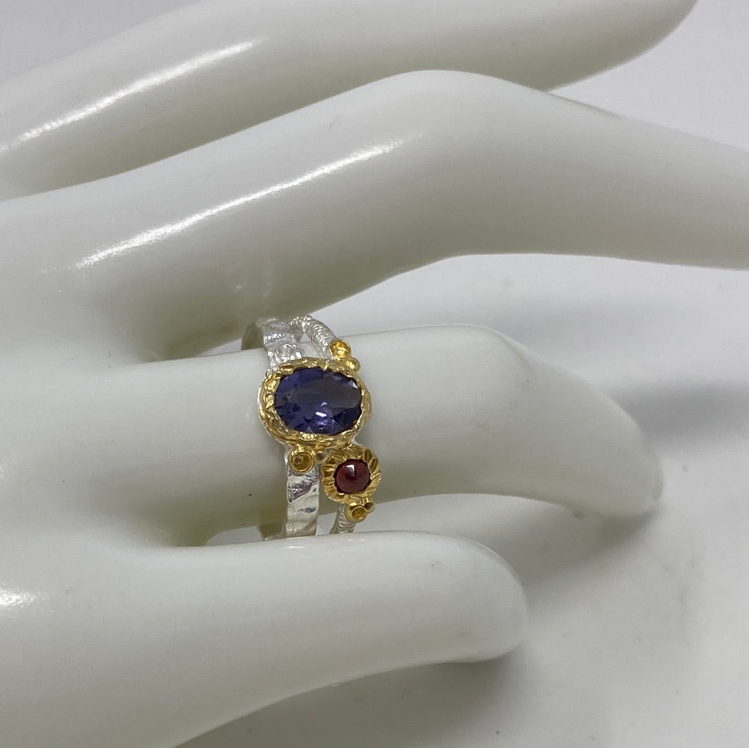 Genuine Iolite & Garnet Ring