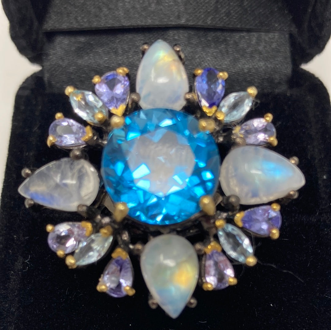 Inspirational Genuine Blue Topaz & Moonstone Ring