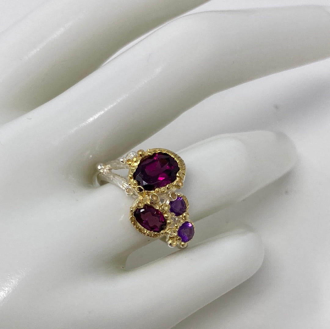 Genuine Garnet & Amethyst Ring