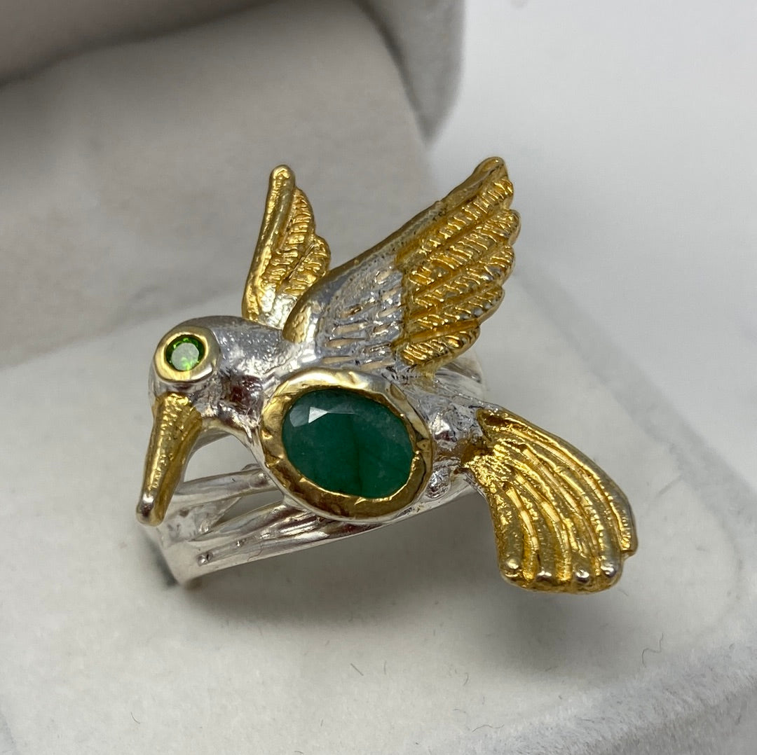 Genuine Emerald Hummingbird Ring