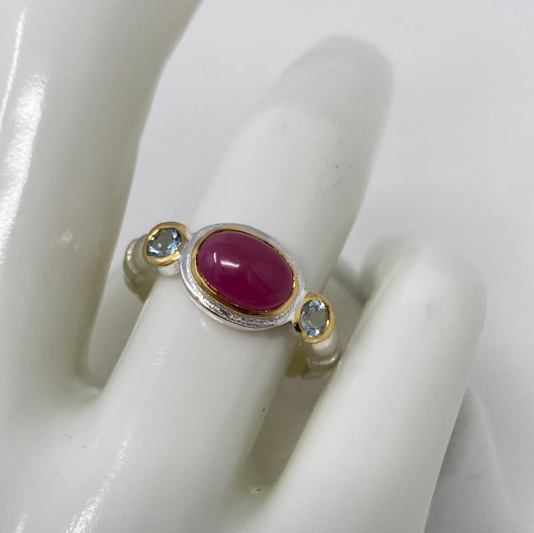 Genuine Pink Ruby & Topaz Ring