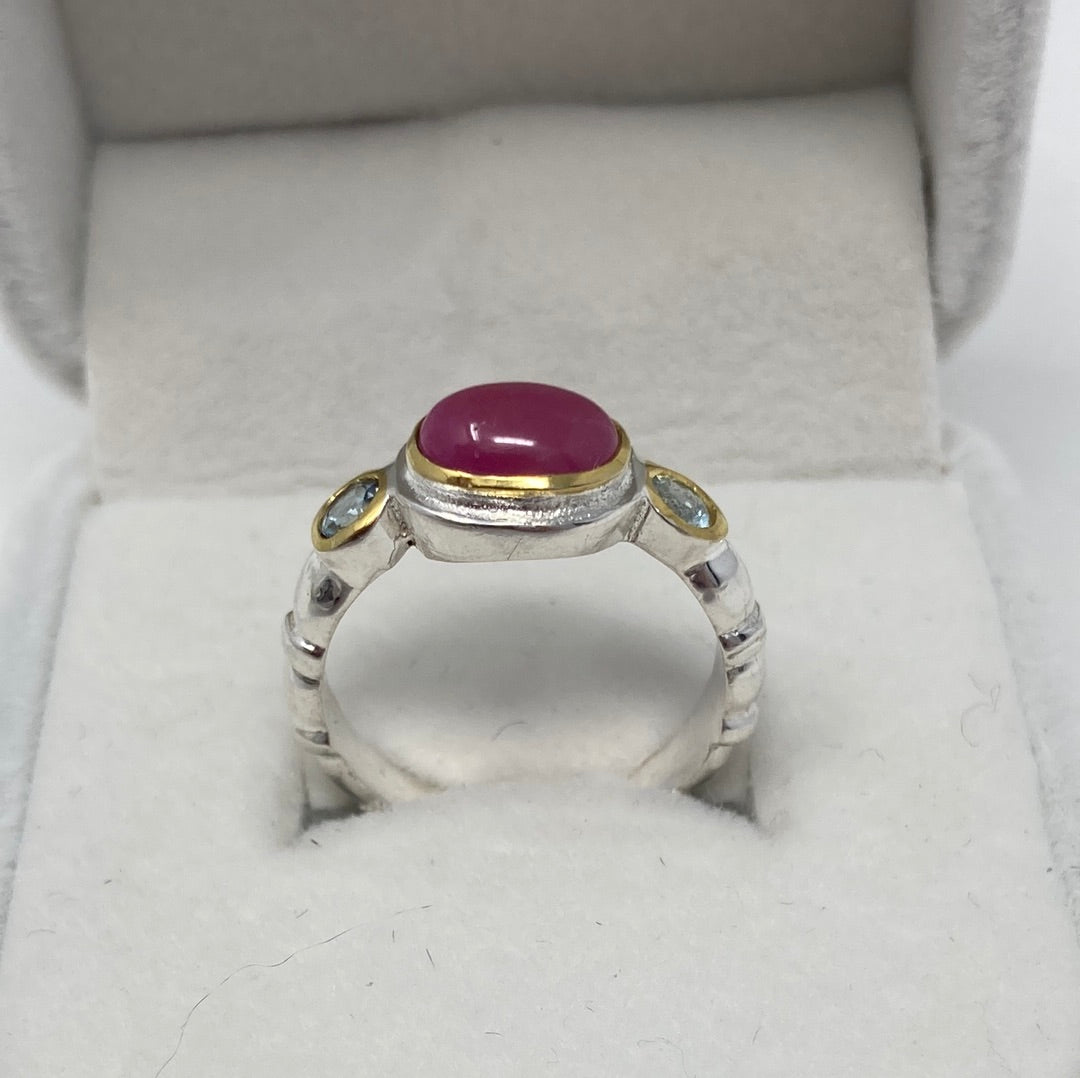 Genuine Pink Ruby & Topaz Ring