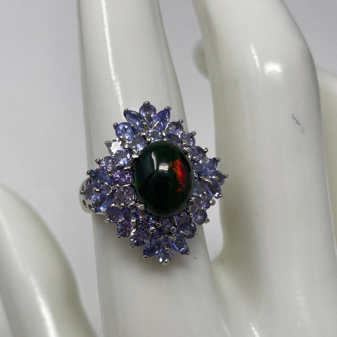 OO LA LA Genuine Black Opal, Sapphire & Tanzanite Ring