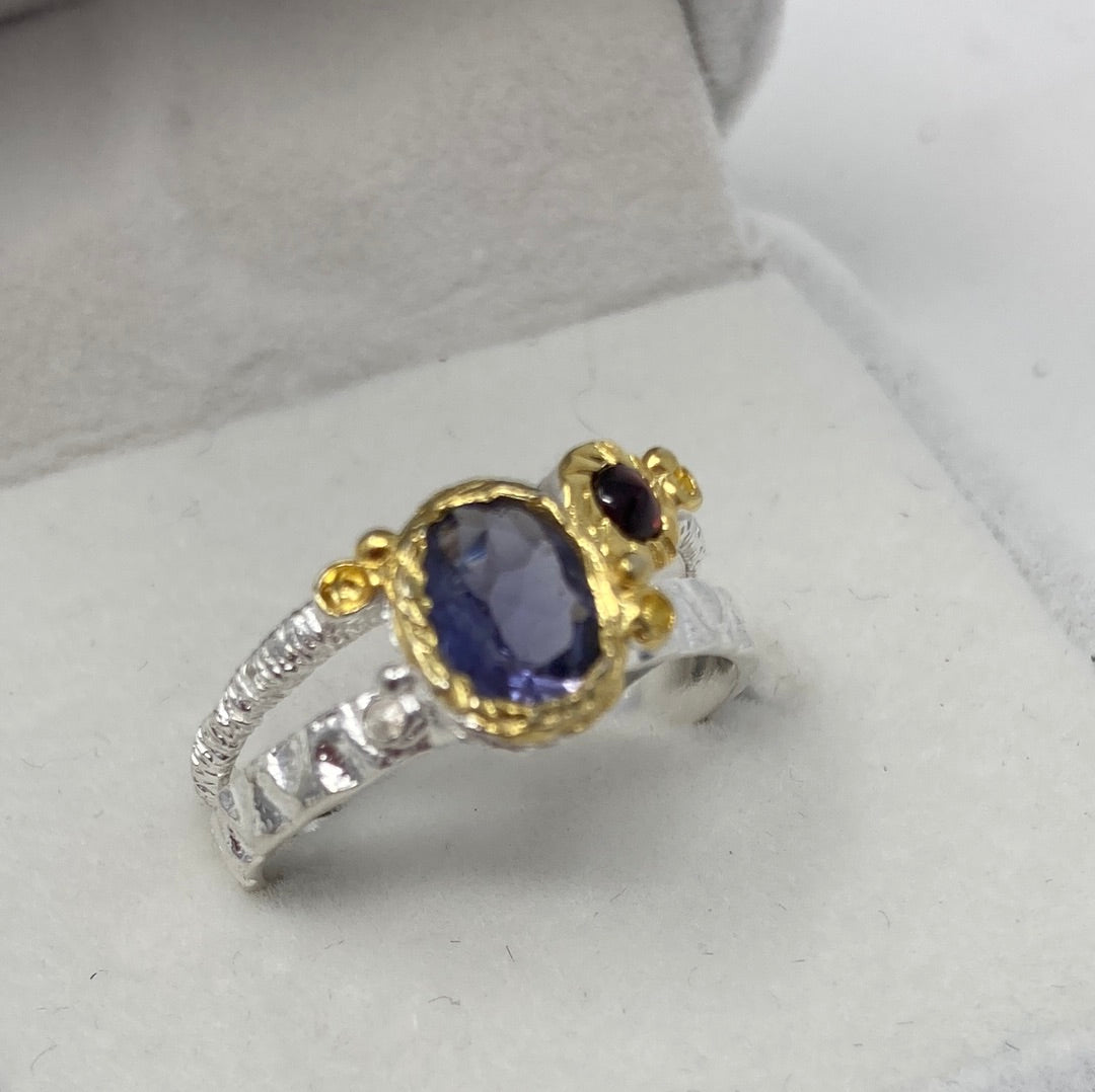 Genuine Iolite & Garnet Ring