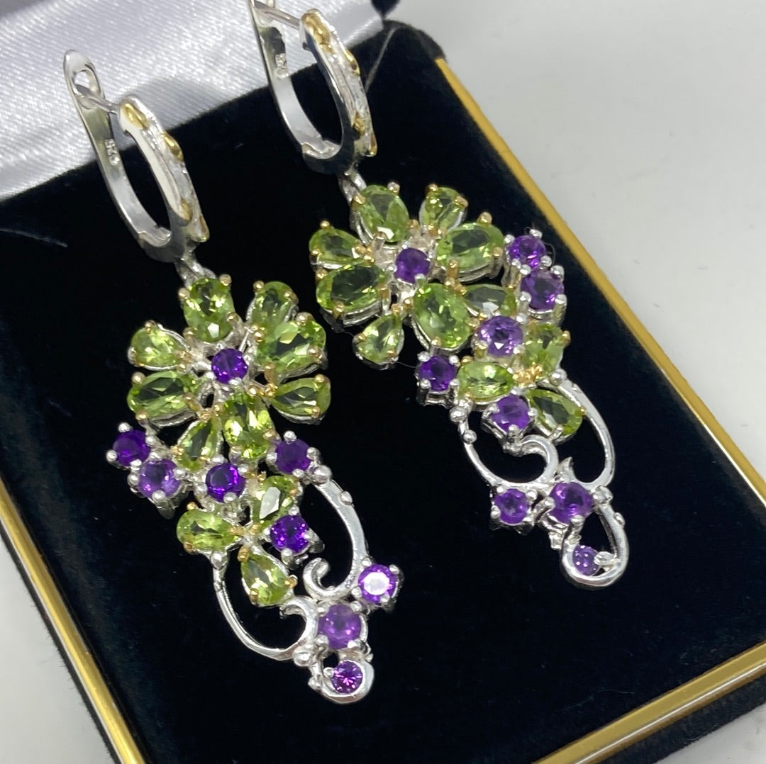 Adorable Genuine Peridot & Amethyst Earrings