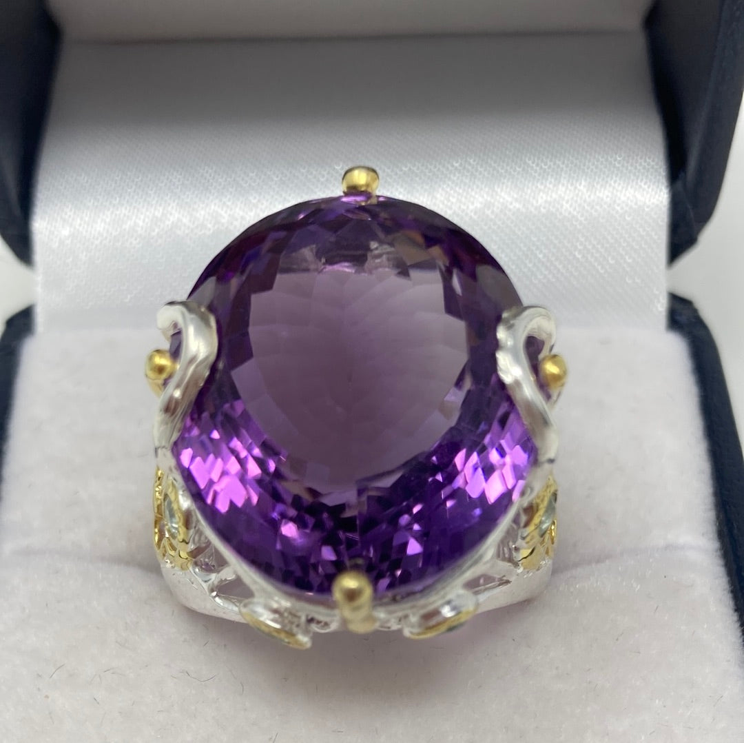 Majestic 40 CTW GENUINE AMETHYST & Topaz Ring