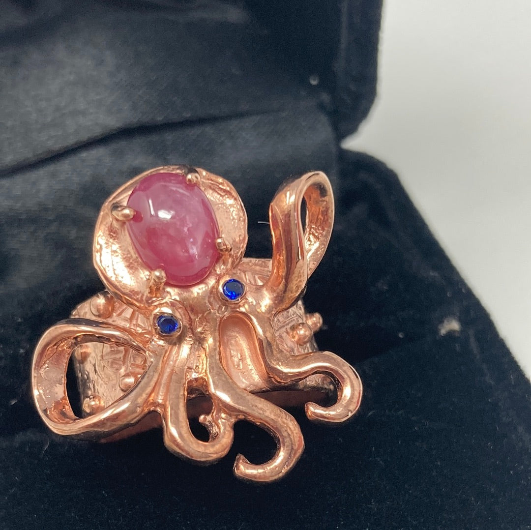 Genuine Ruby Cabochon Octopus Ring