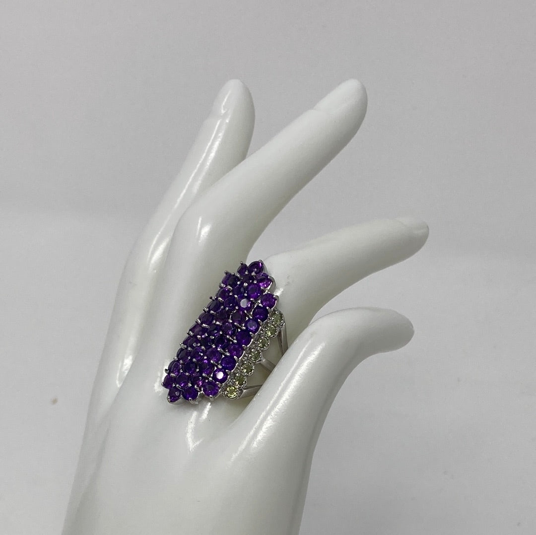 Majestic Genuine Amethyst & Peridot Cocktail Ring