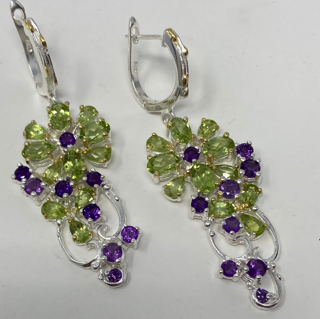 Adorable Genuine Peridot & Amethyst Earrings