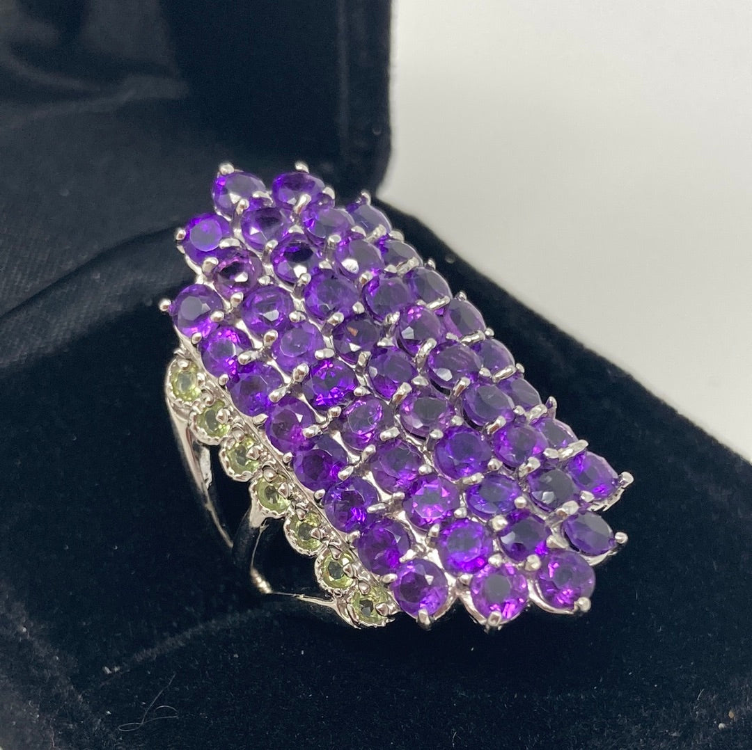 Majestic Genuine Amethyst & Peridot Cocktail Ring