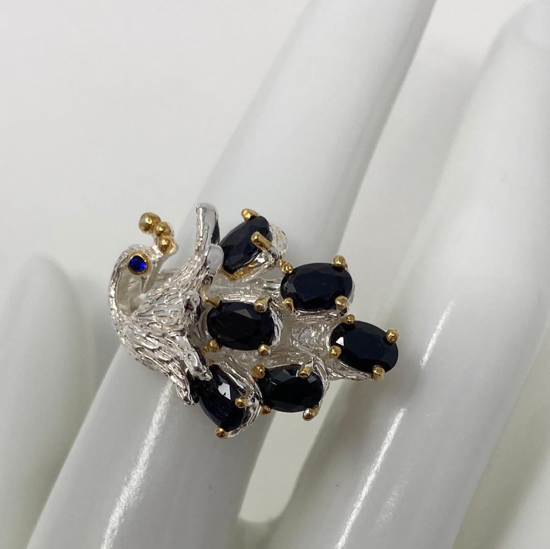 Unique Genuine Sapphires Peacock Ring