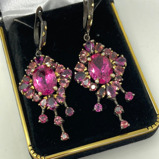 Spectacular Pink Topaz & Garnet Earrings