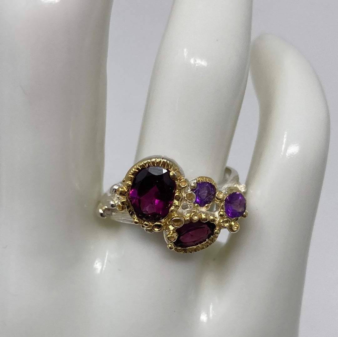 Genuine Garnet & Amethyst Ring