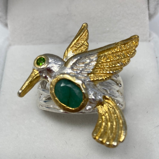 Genuine Emerald Hummingbird Ring