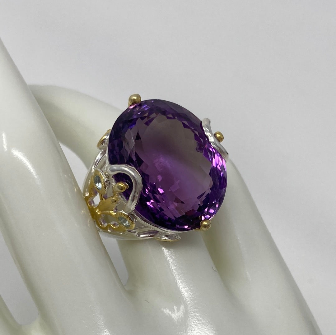 Majestic 40 CTW GENUINE AMETHYST & Topaz Ring