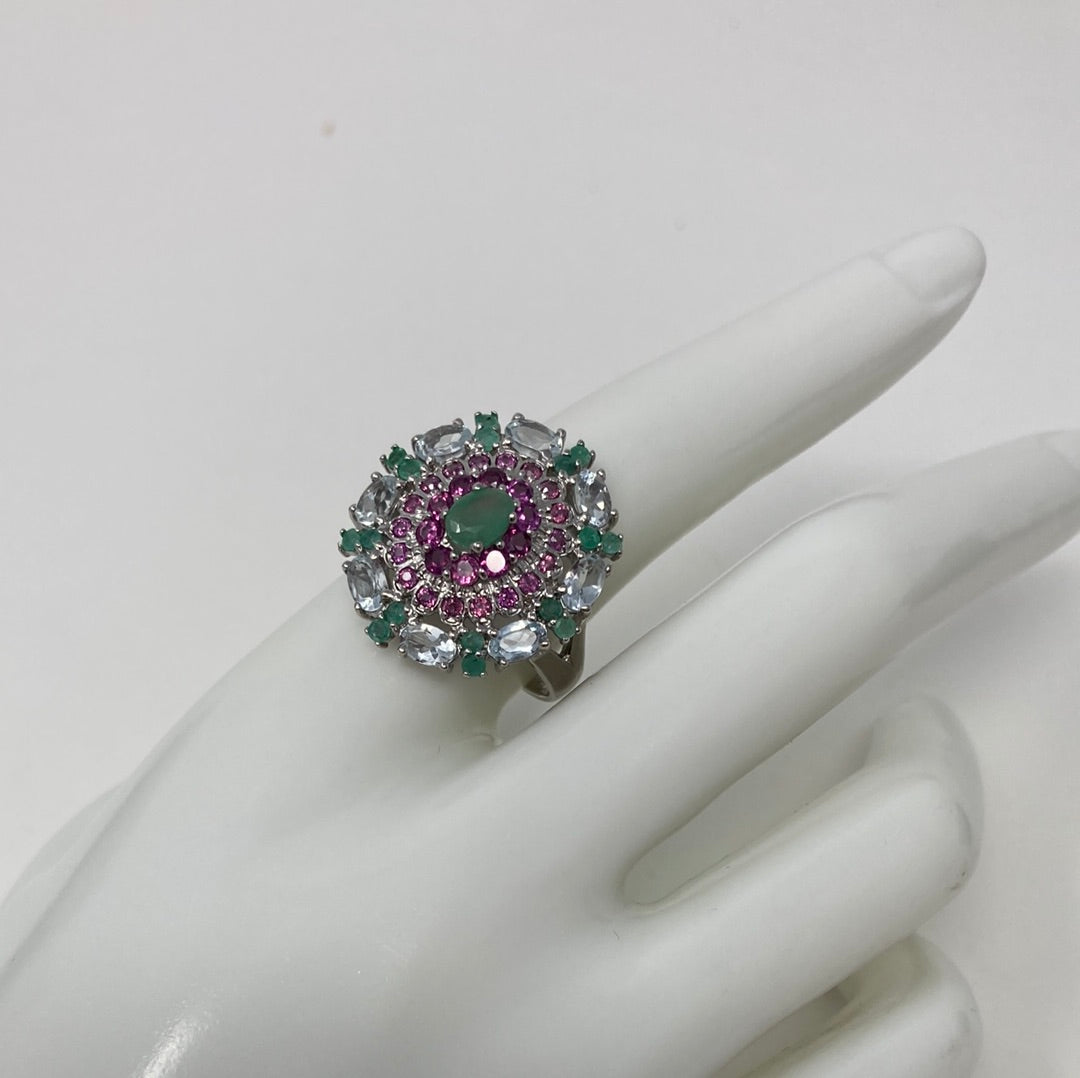 Genuine Emerald & Aquamarines Ring