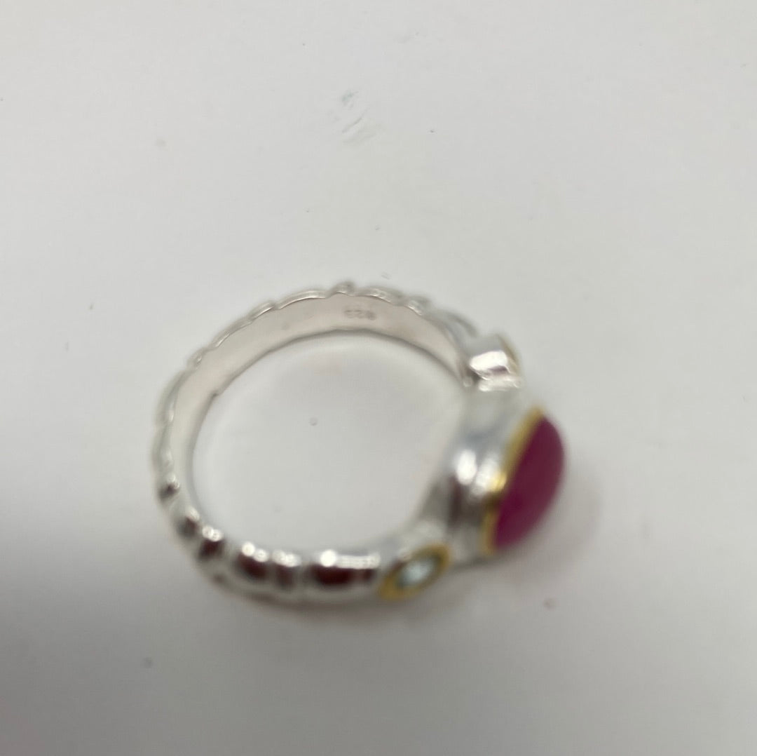 Genuine Pink Ruby & Topaz Ring