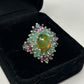Genuine Fiery Opal with Emeralds Very High End Elegance