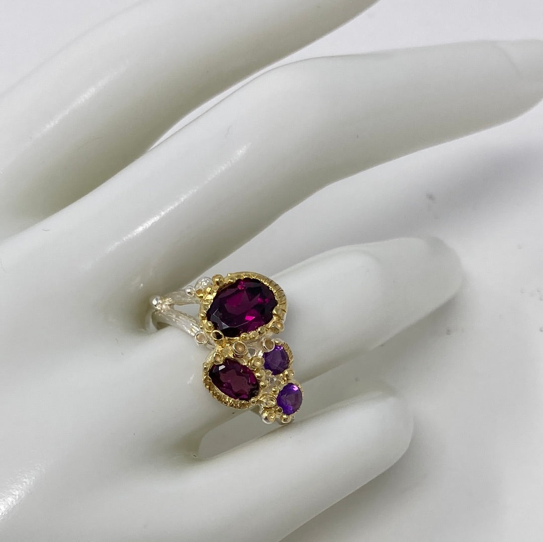 Genuine Garnet & Amethyst Ring