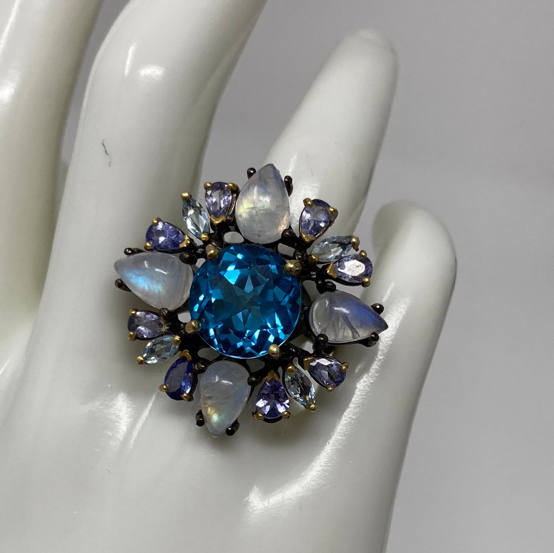 Inspirational Genuine Blue Topaz & Moonstone Ring