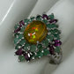 Genuine Fiery Opal with Emeralds Very High End Elegance