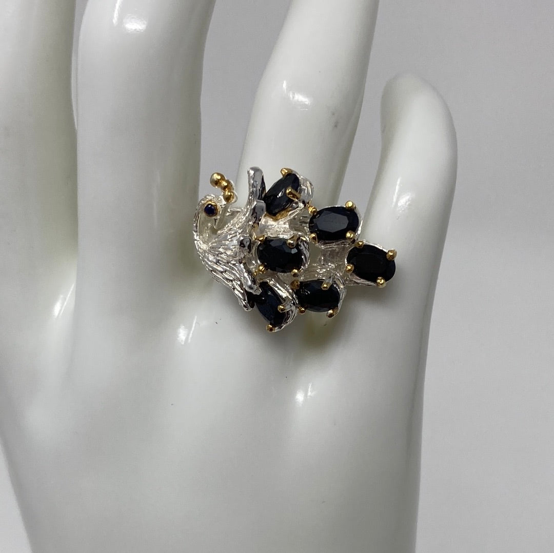 Unique Genuine Sapphires Peacock Ring