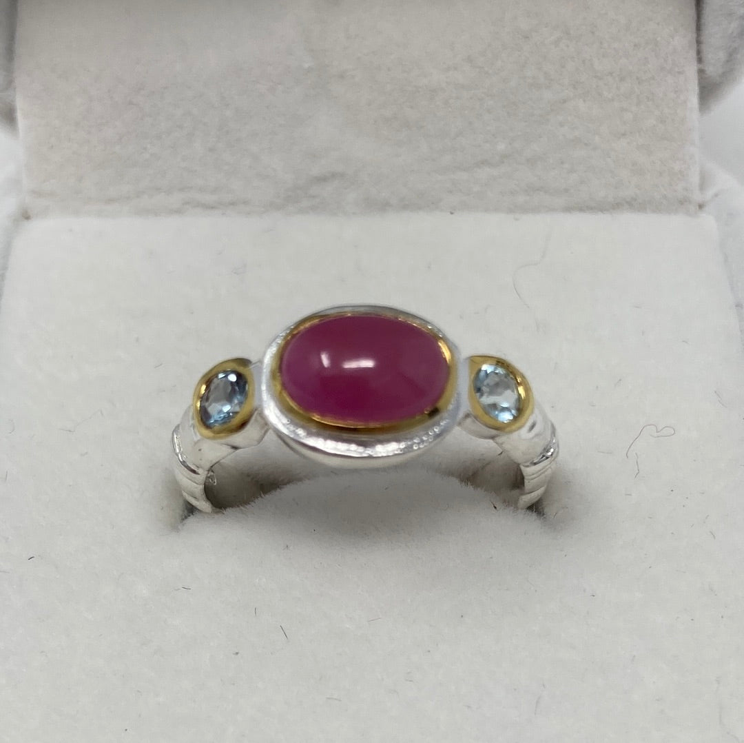 Genuine Pink Ruby & Topaz Ring