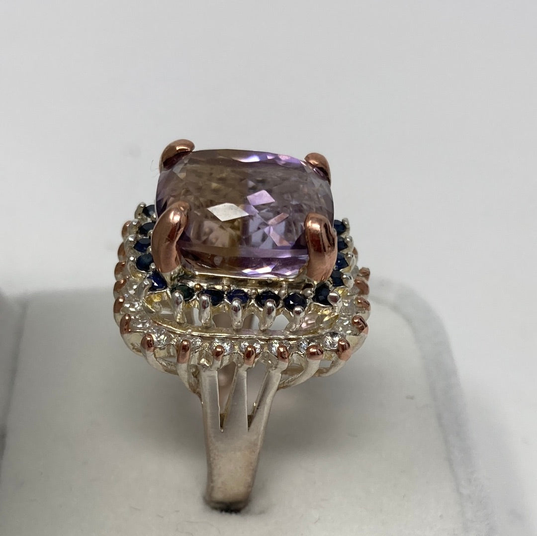 Artistic Genuine Ametrine Accented with Genuine Sapphire
