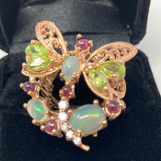 Breathtaking Genuine Opal & Peridot Firefly Ring