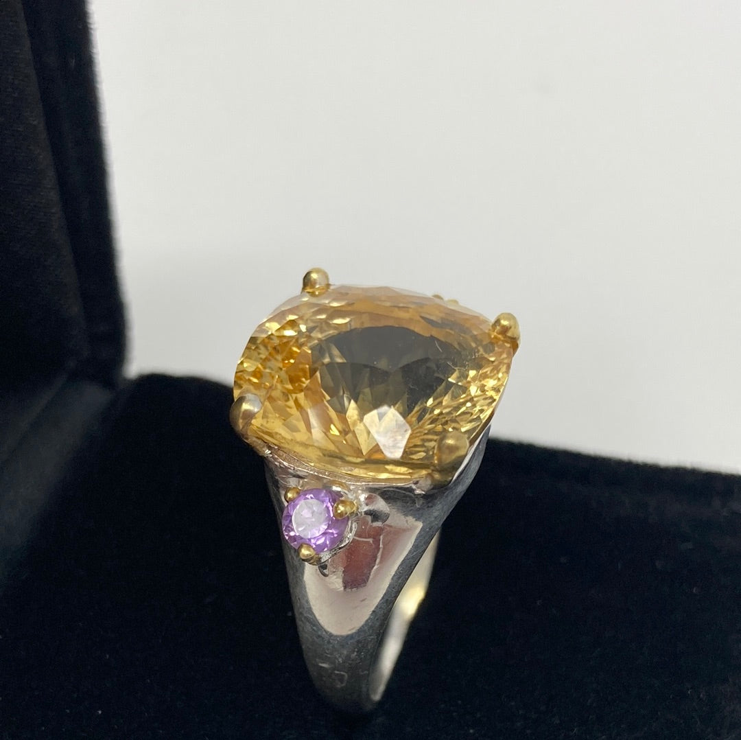 Exceptional fancy faceted cut, Genuine Citrine Ring