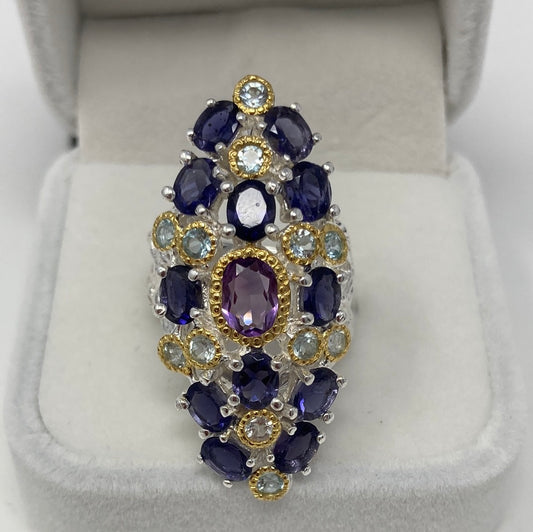 Queen of Sheba, Genuine Iolites, Amethyst & Topaz Ring