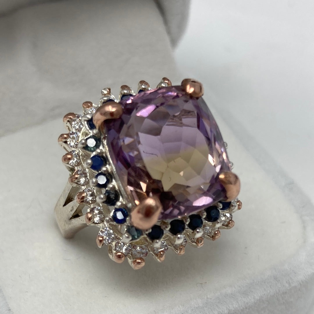 Artistic Genuine Ametrine Accented with Genuine Sapphire