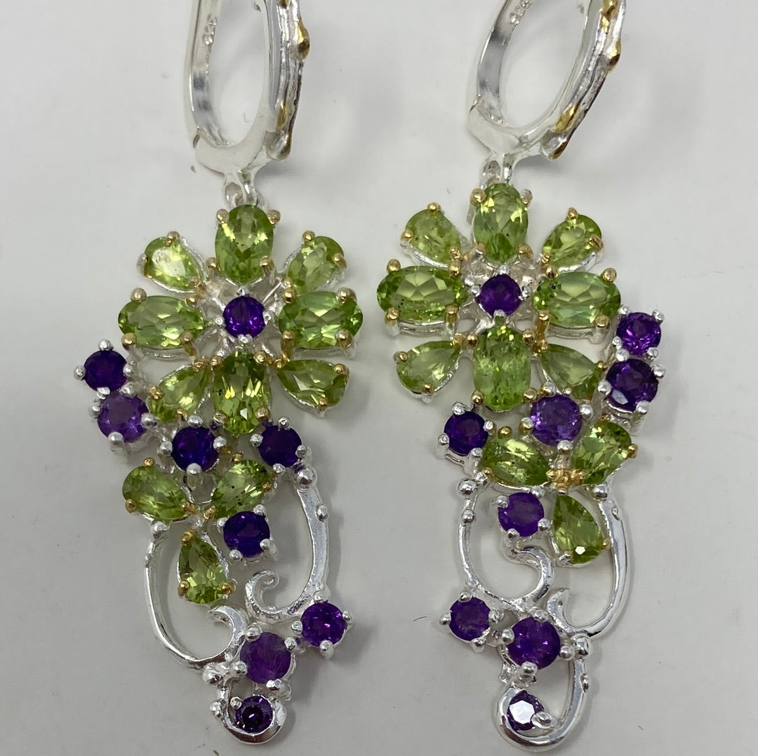 Adorable Genuine Peridot & Amethyst Earrings