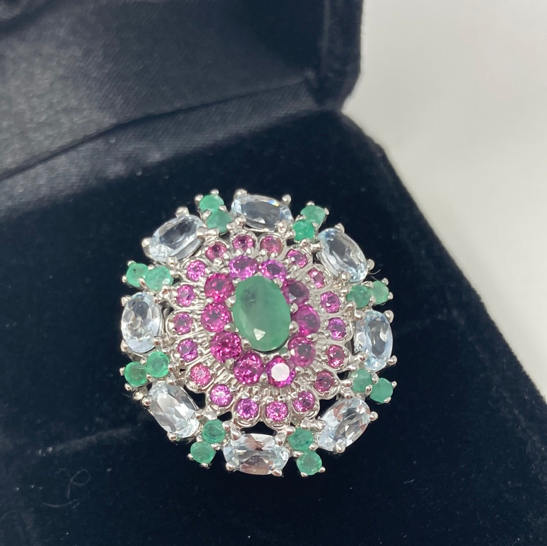 Genuine Emerald & Aquamarines Ring