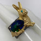 Remarkable Genuine Faceted Black Opal Bunny Ring