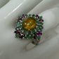 Genuine Fiery Opal with Emeralds Very High End Elegance