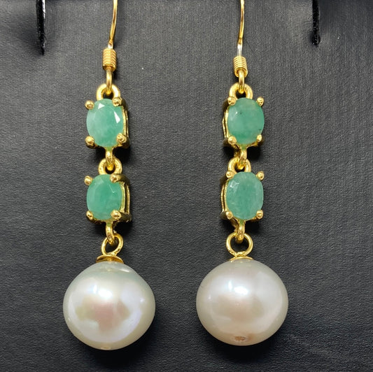 Genuine Emerald & Pearl Earrings