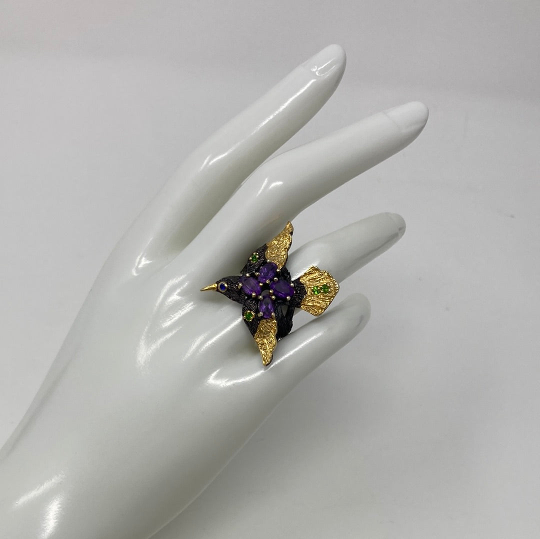 Intriguingly Unique,  Genuine Amethyst Bird Ring