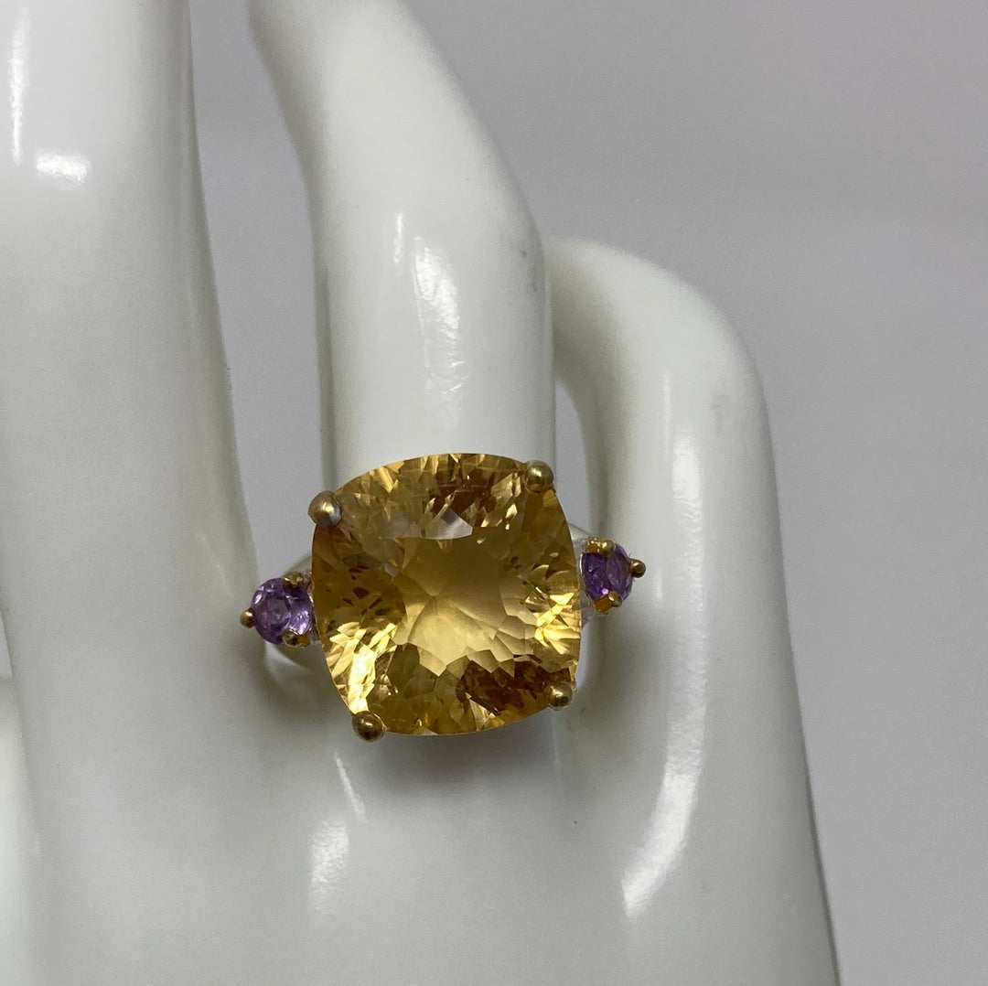 Exceptional fancy faceted cut, Genuine Citrine Ring