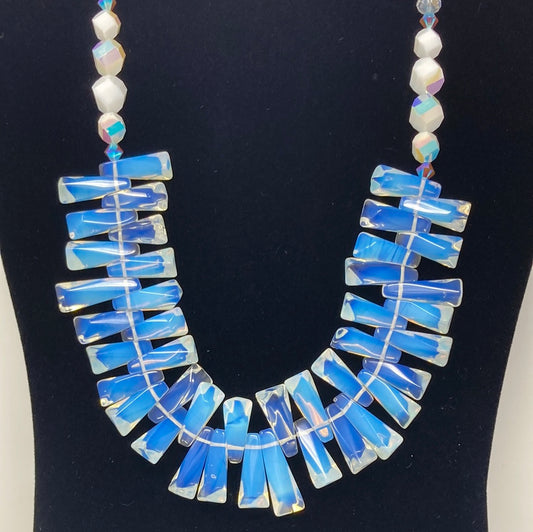 Opalite Iridescent & Antique Crystal Artist Original Necklace