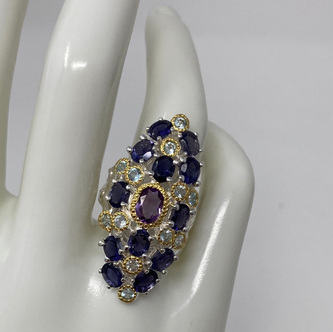 Queen of Sheba, Genuine Iolites, Amethyst & Topaz Ring